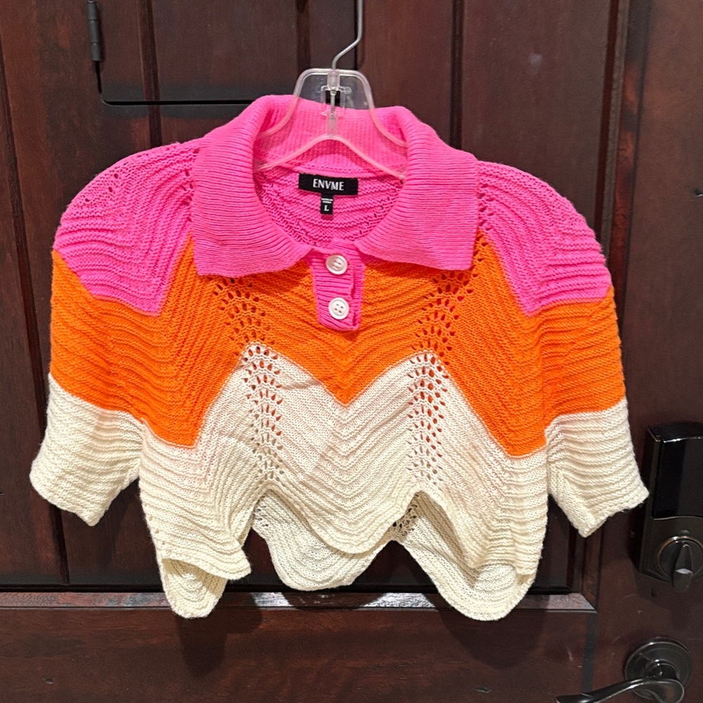 Envme Chevron Polo - Pink, Orange, Cream Outfit L - Picture 3 of 7